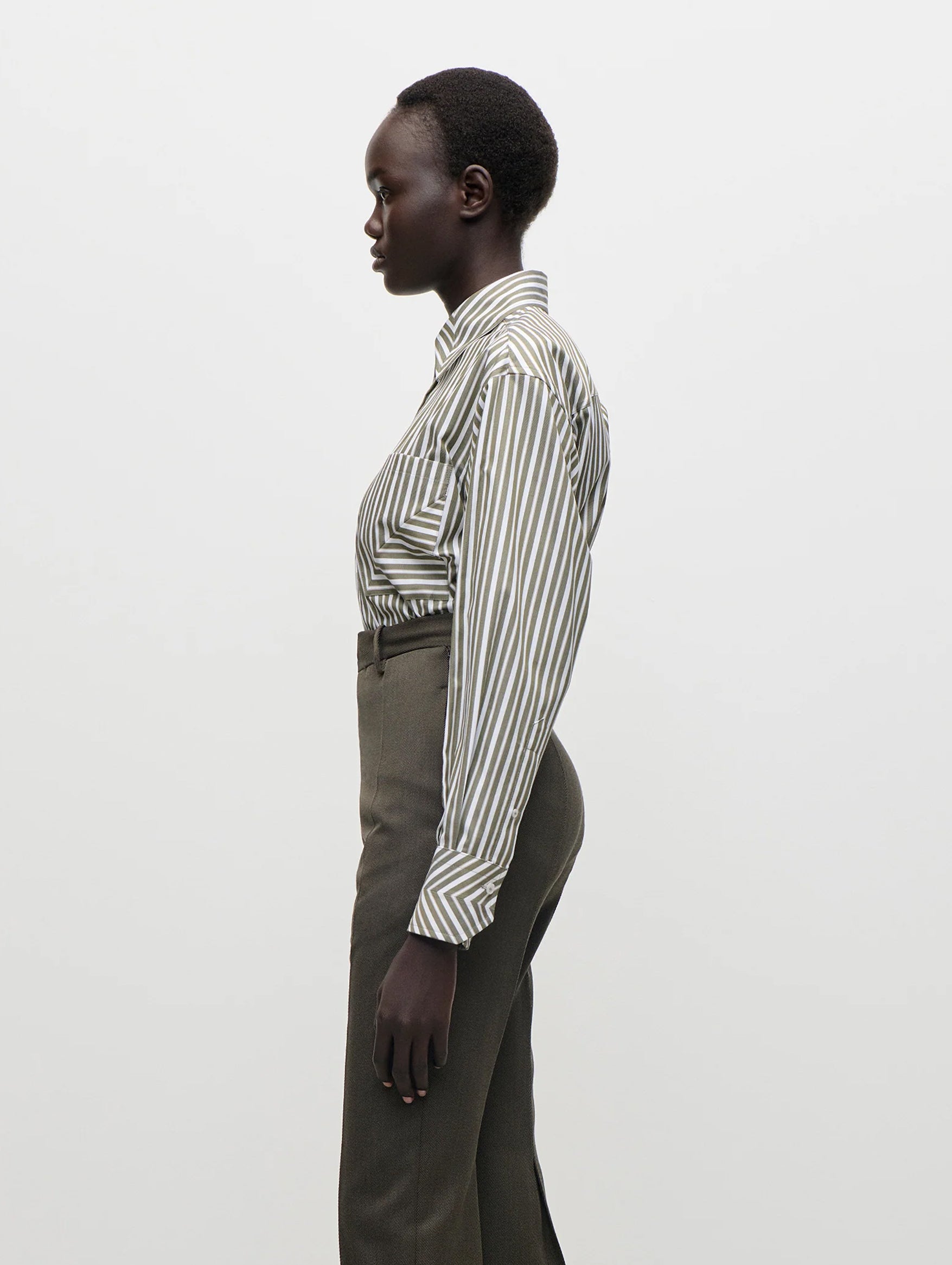 Pocket Detail Shirt in Marsh Green & White