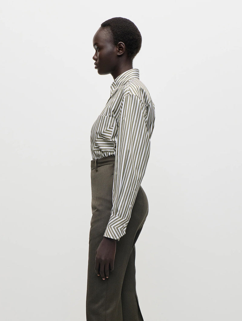 Pocket Detail Shirt in Marsh Green & White