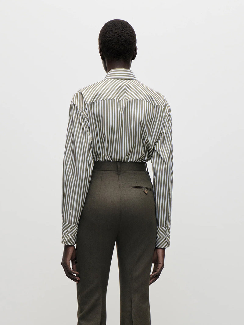Pocket Detail Shirt in Marsh Green & White