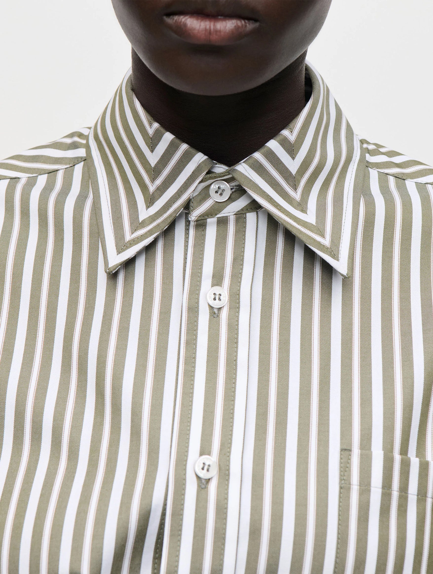 Pocket Detail Shirt in Marsh Green & White