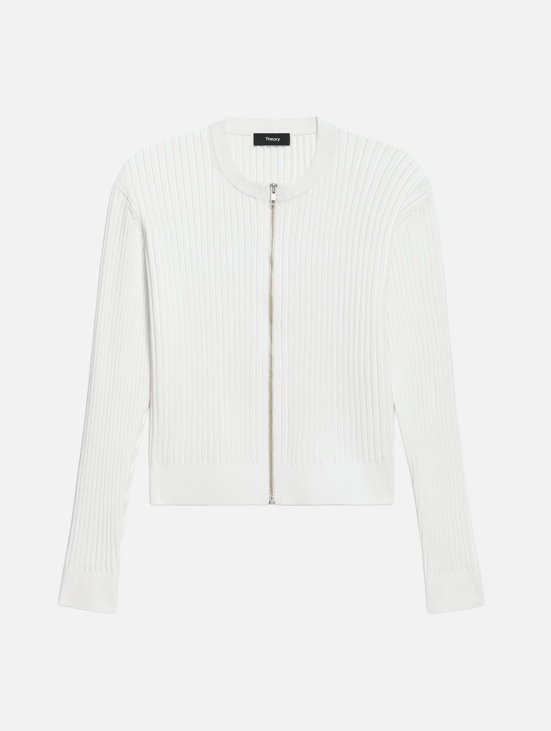 Pointelle Bomber Cardigan in White