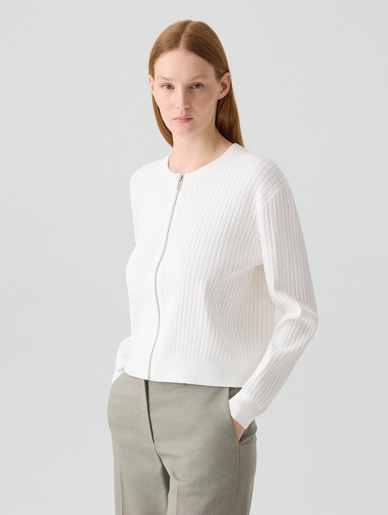 Pointelle Bomber Cardigan in White