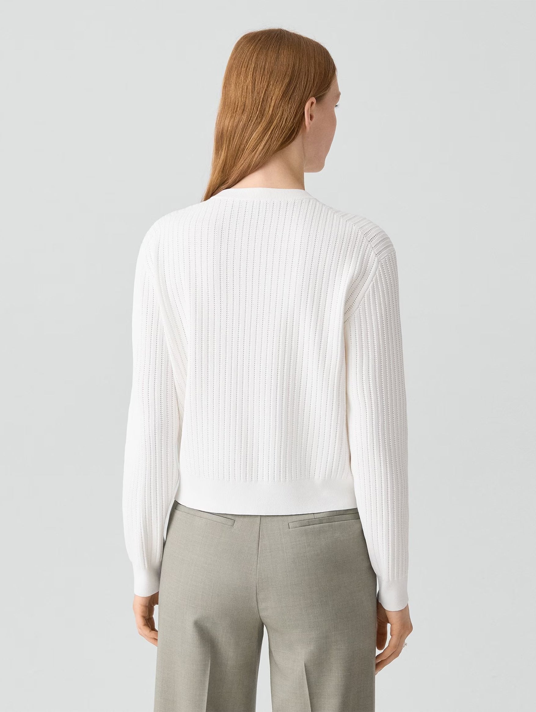 Pointelle Bomber Cardigan in White