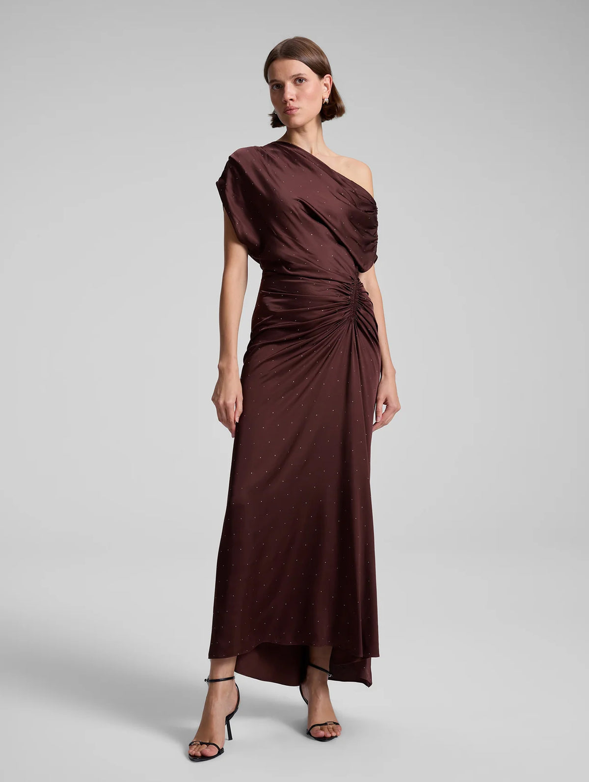 Penny Satin Maxi Dress in Mocha