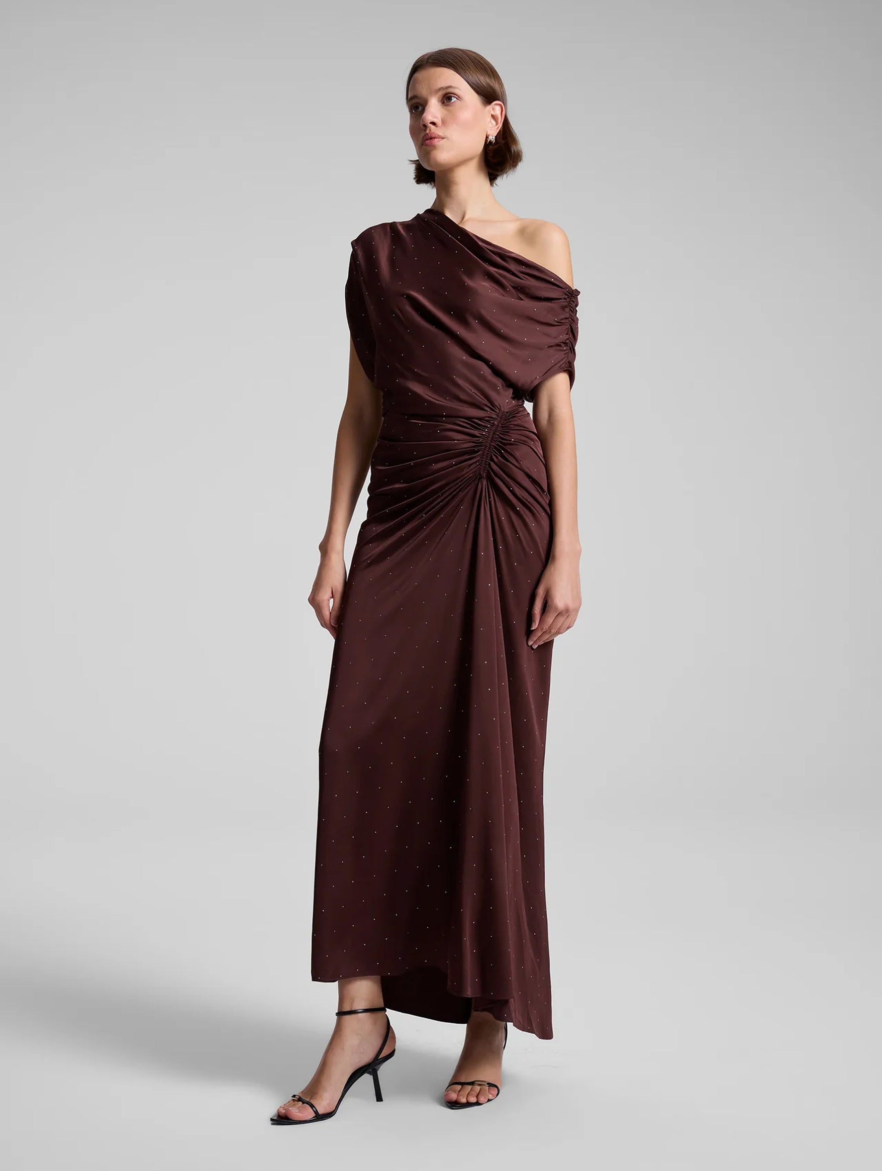 Penny Satin Maxi Dress in Mocha