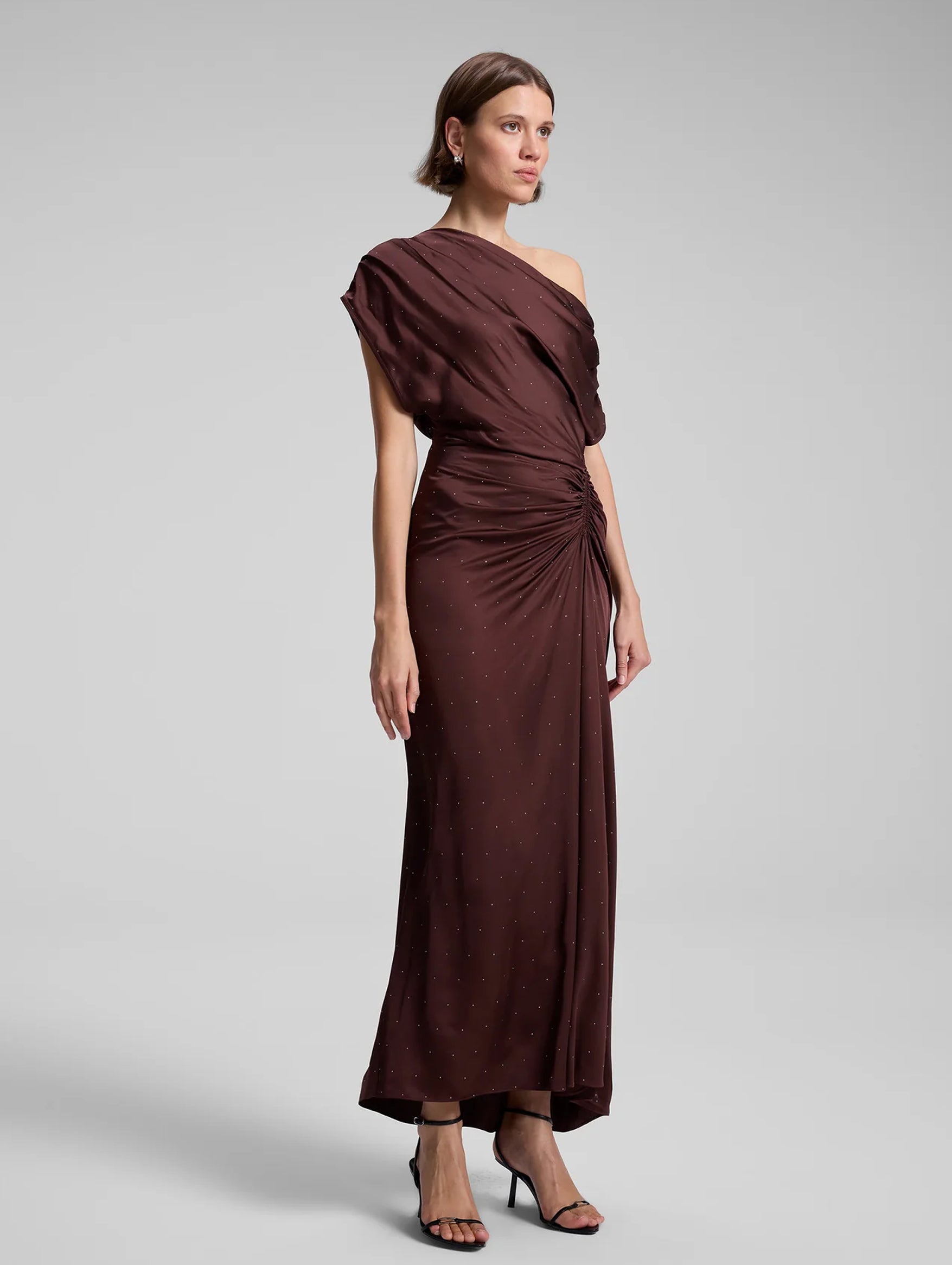 Penny Satin Maxi Dress in Mocha