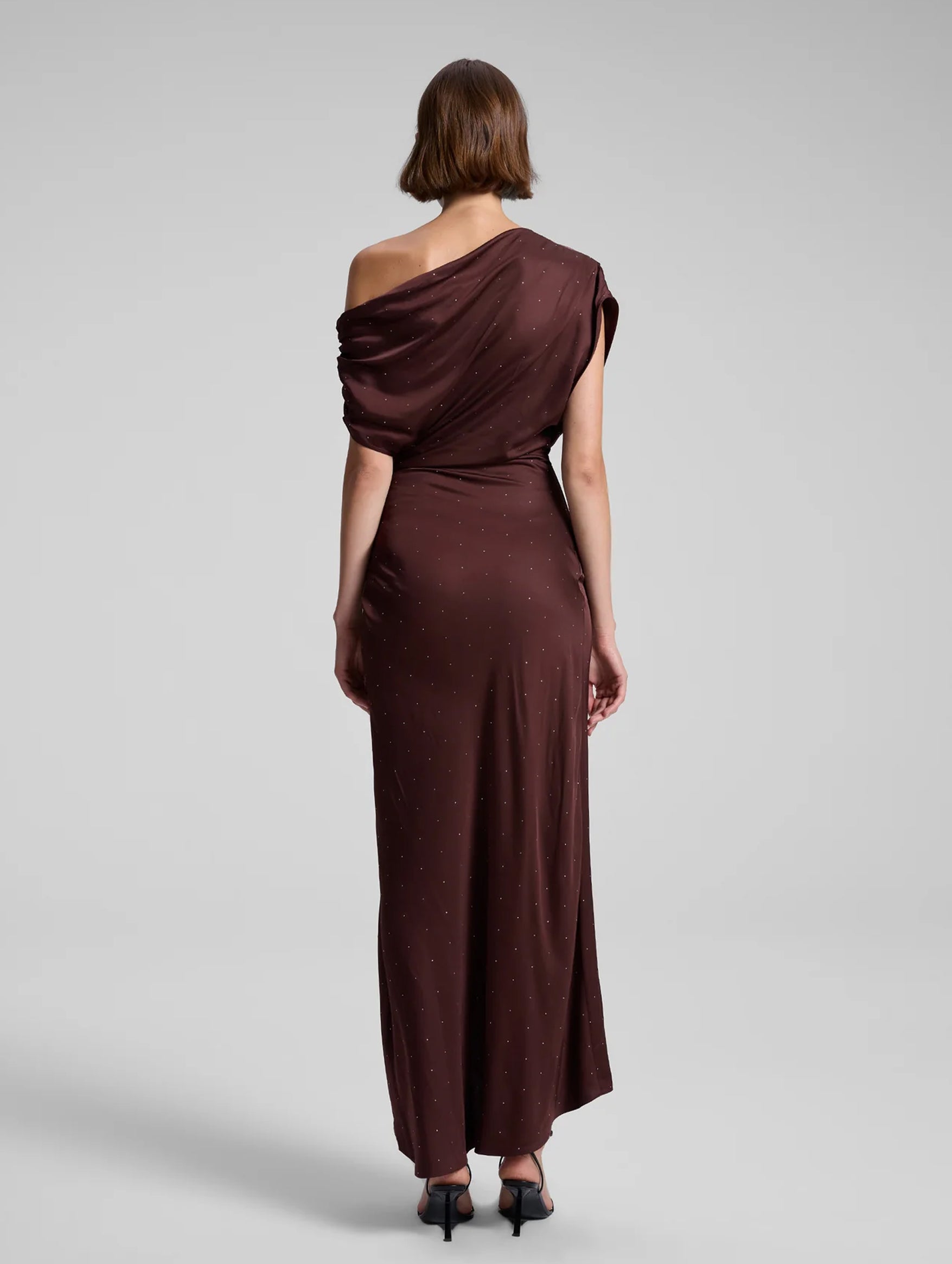 Penny Satin Maxi Dress in Mocha