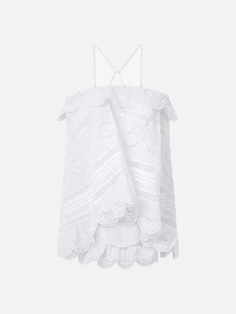 Prisha Cotton Floral Lace Top in White