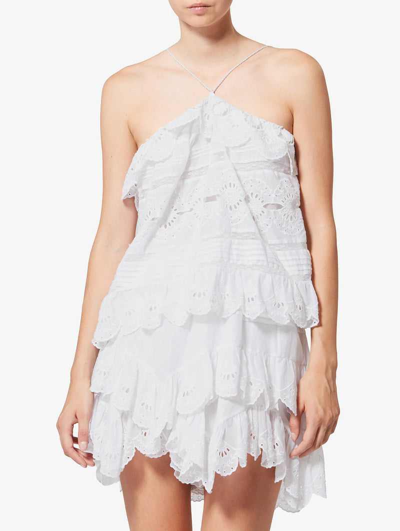 Prisha Cotton Floral Lace Top in White