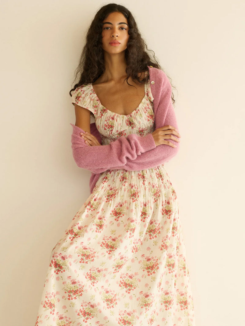 Quinette Dress in Ivory Lantana Floral