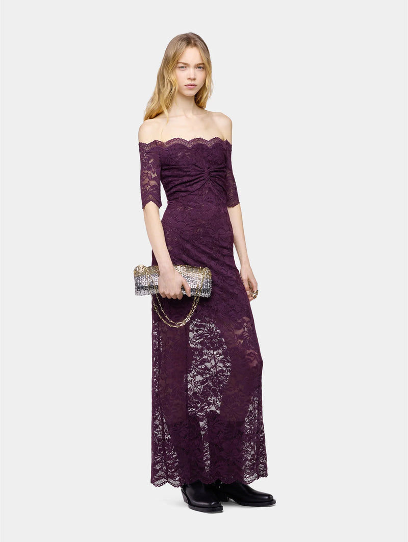 Midi Dress in Magenta Layered Lace