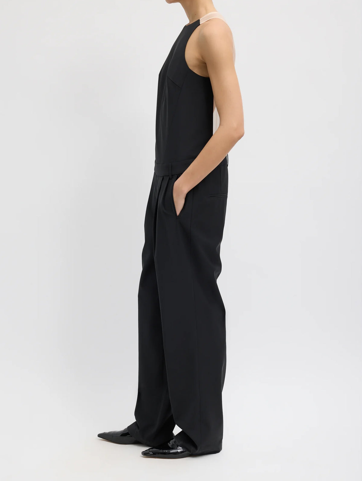 Recycled Tropical Wool Jumpsuit in Black