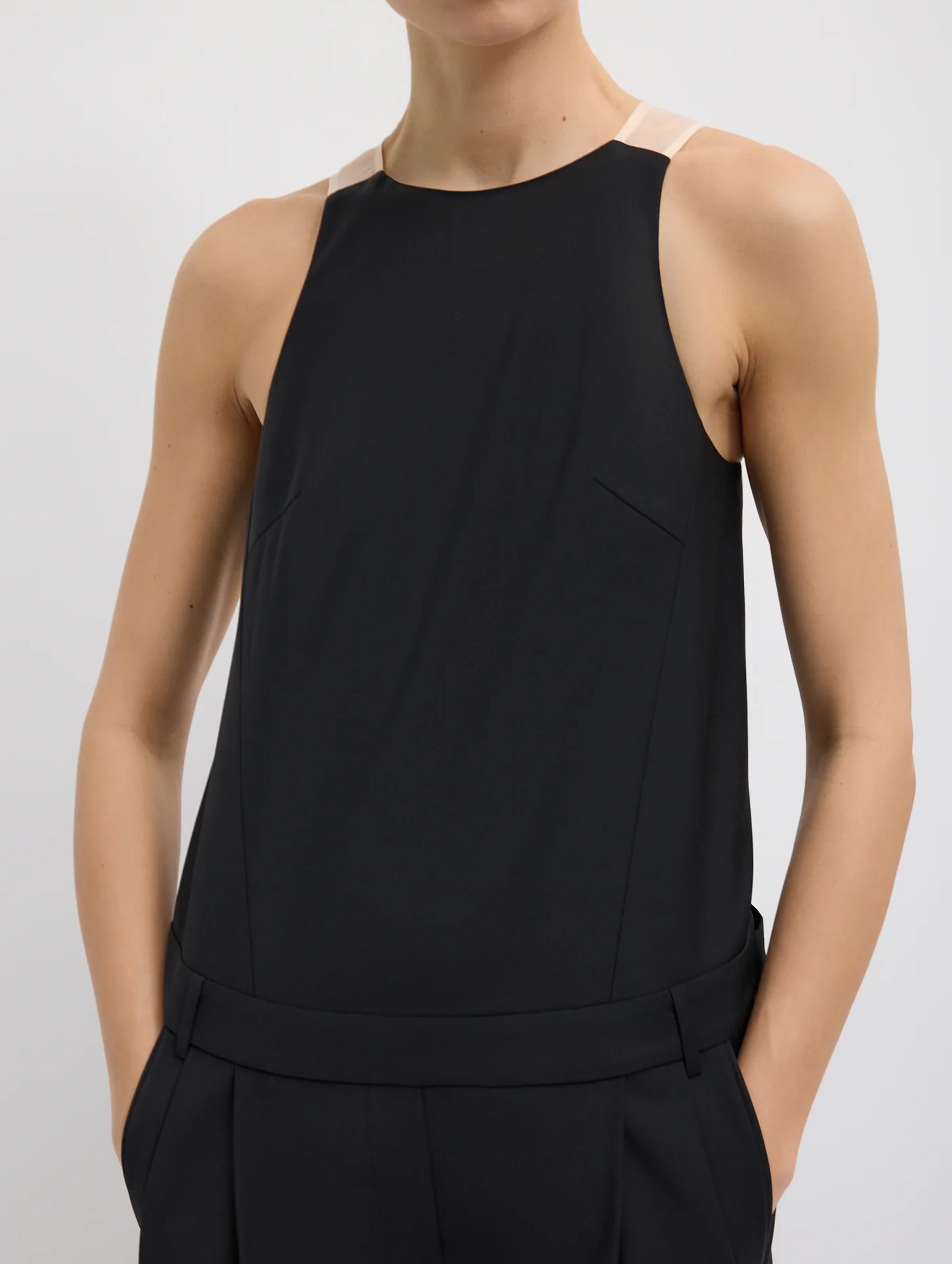 Recycled Tropical Wool Jumpsuit in Black