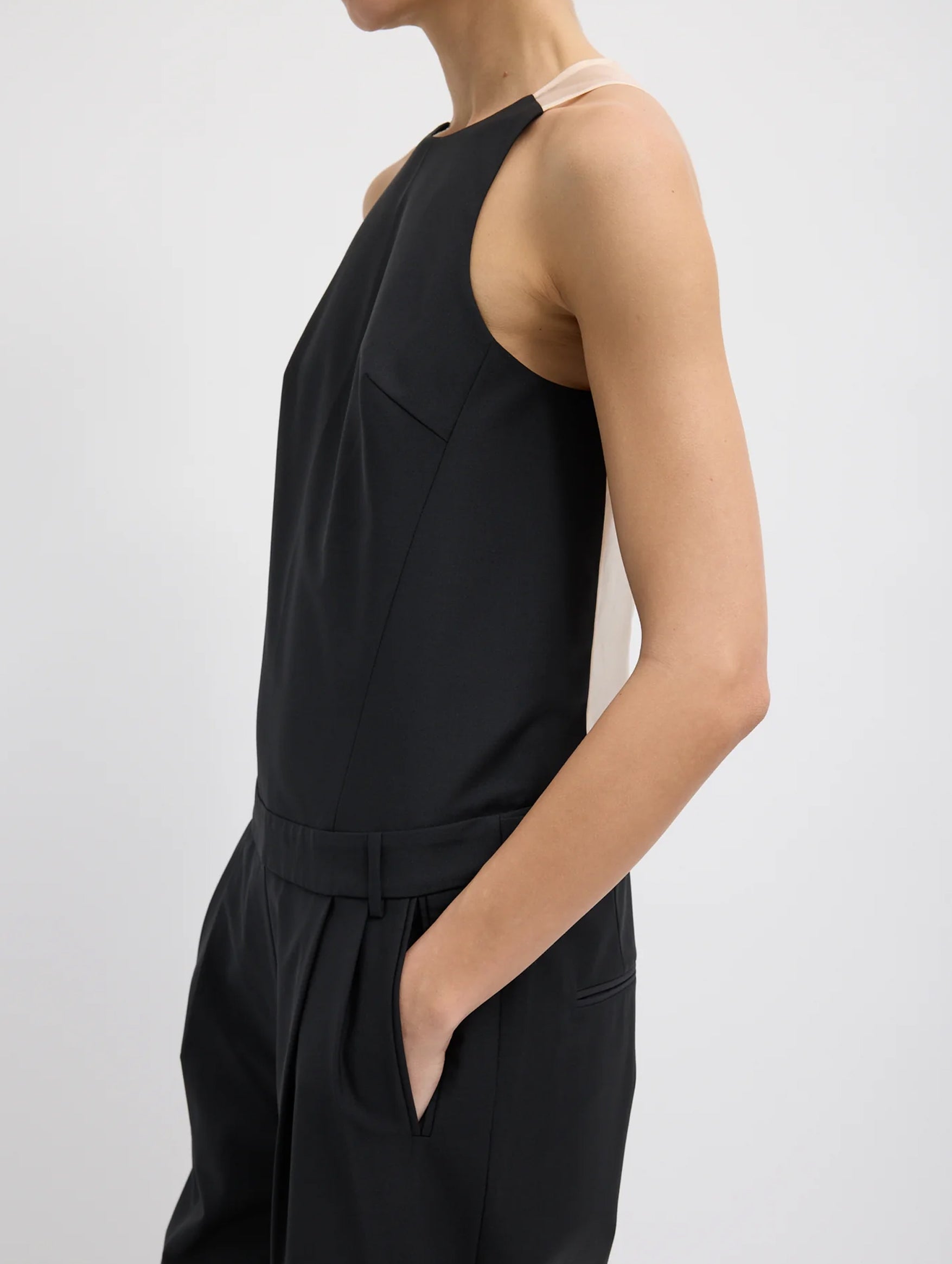 Recycled Tropical Wool Jumpsuit in Black