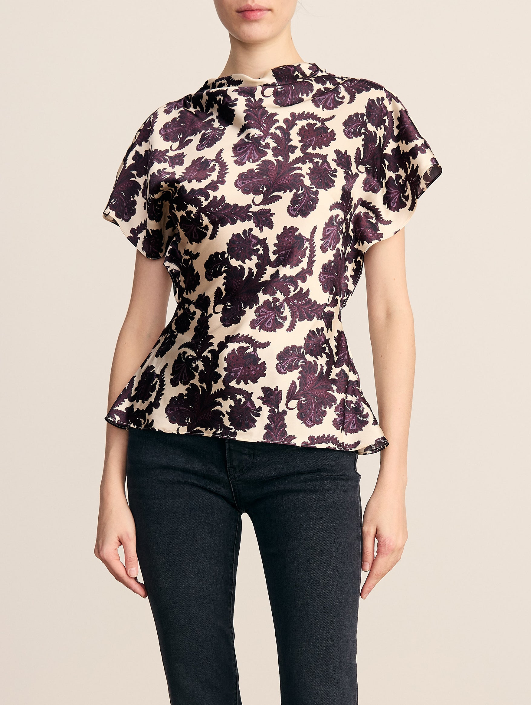 Redgrave Top in Ecru Burgundy Multi