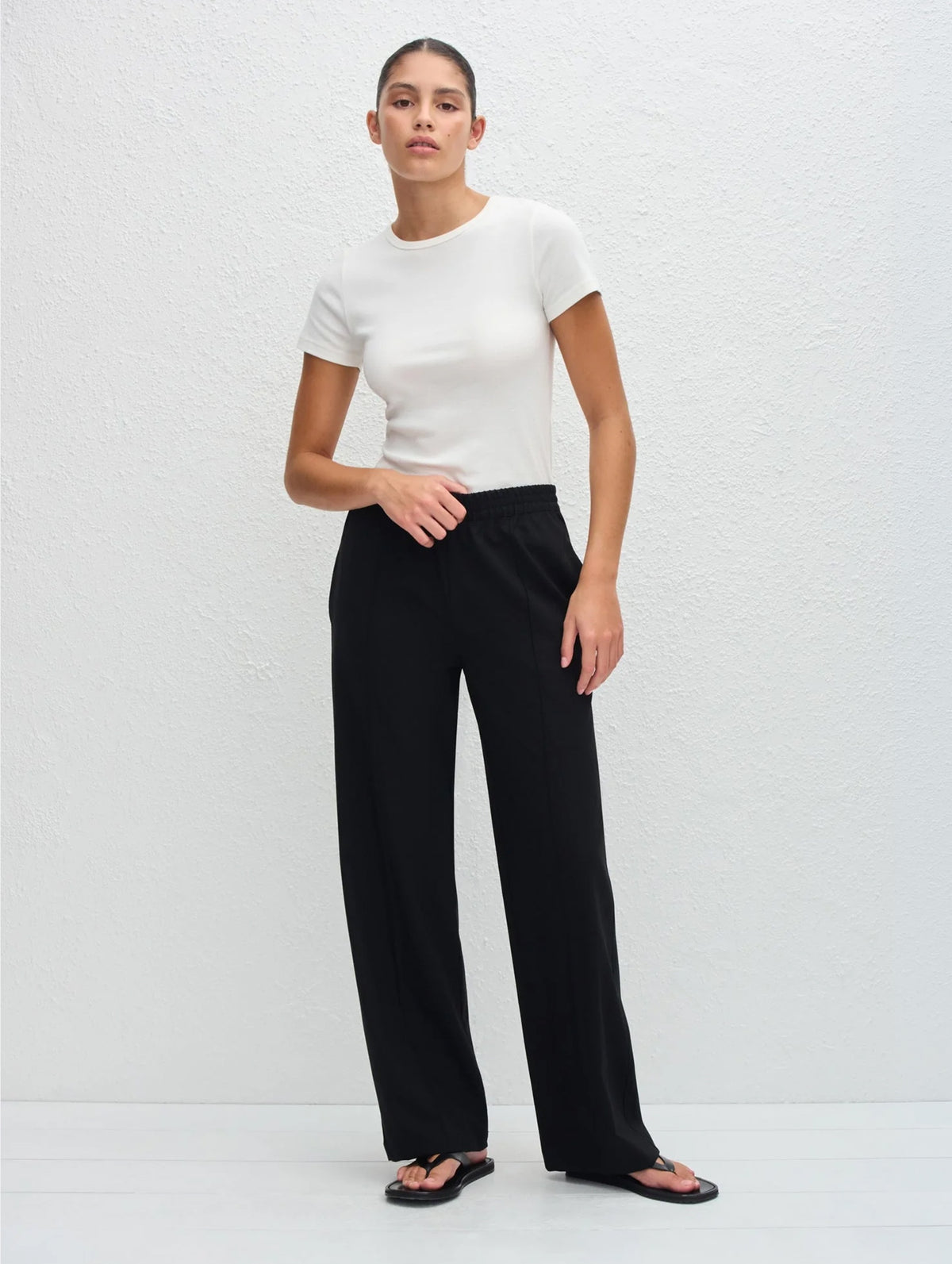 Relaxed Pin-Stitch Trouser in Black