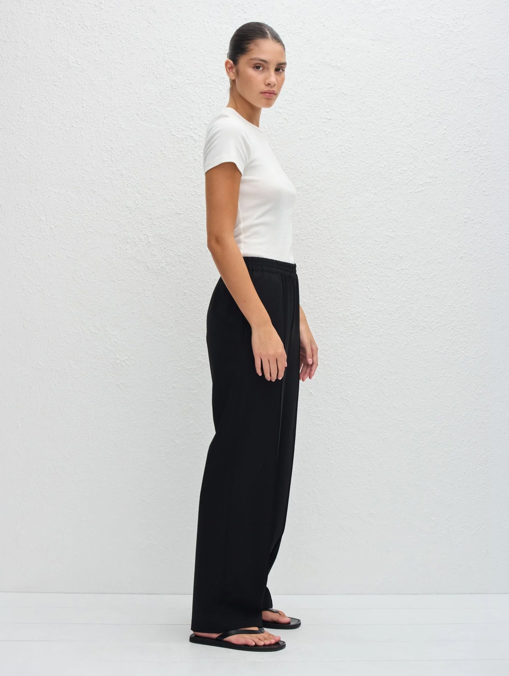 Relaxed Pin-Stitch Trouser in Black