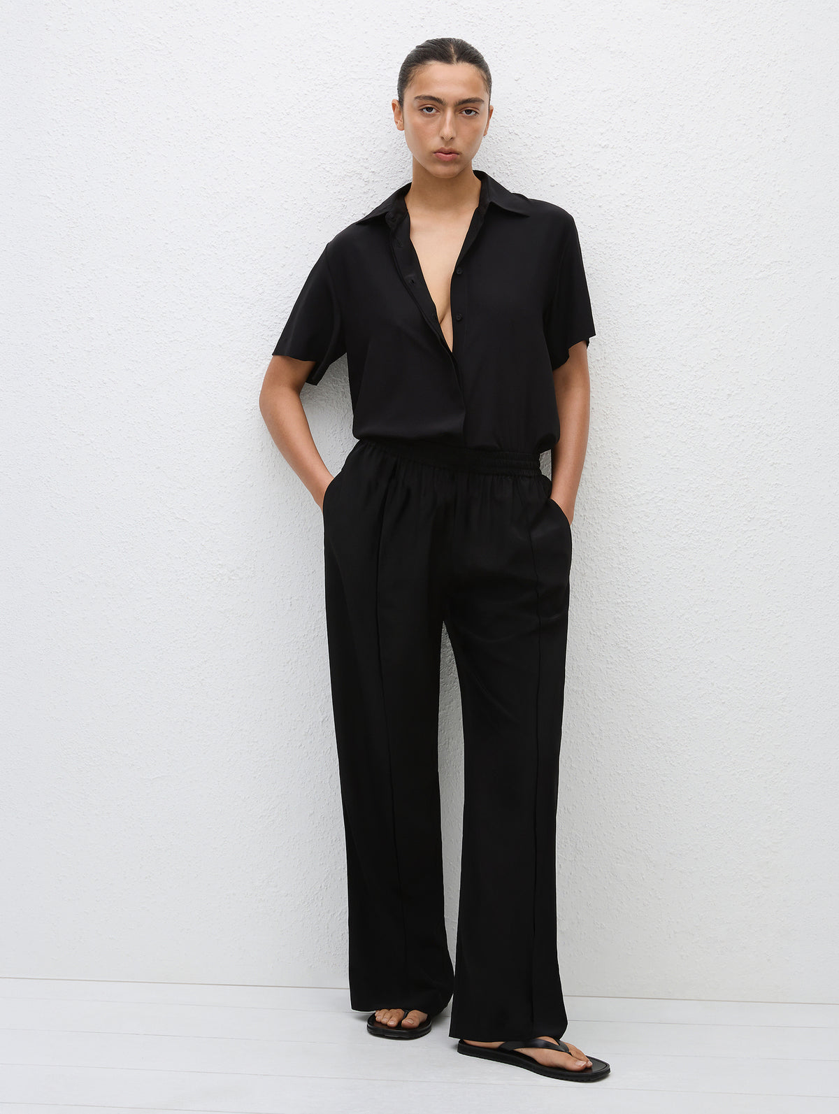 Relaxed Pin-Stitch Trouser in Black