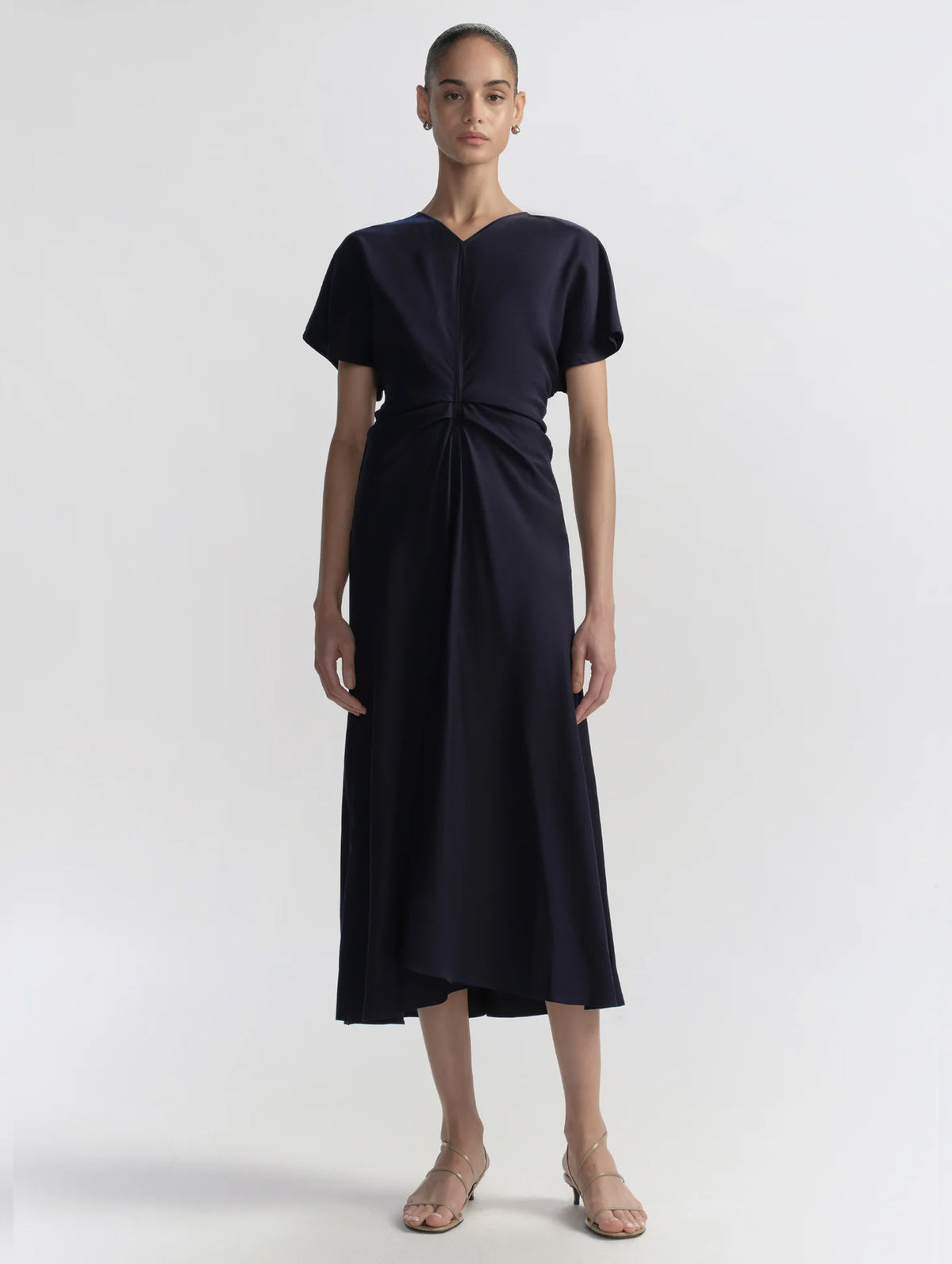 Rem Ruched Midi Dress in Night Blue
