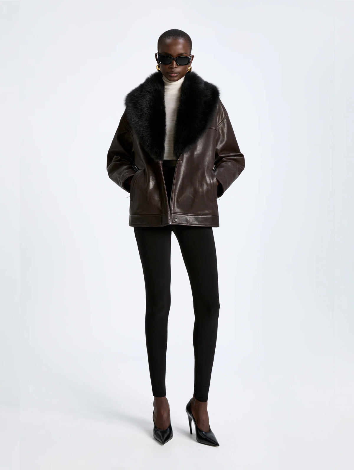 Rhett Leather Jacket in Dark Brown / Black
