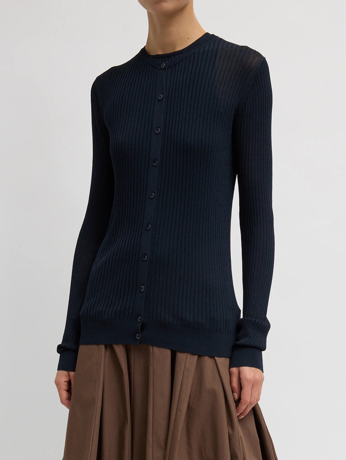 Ribbed Sweater Slim Cardigan in Navy