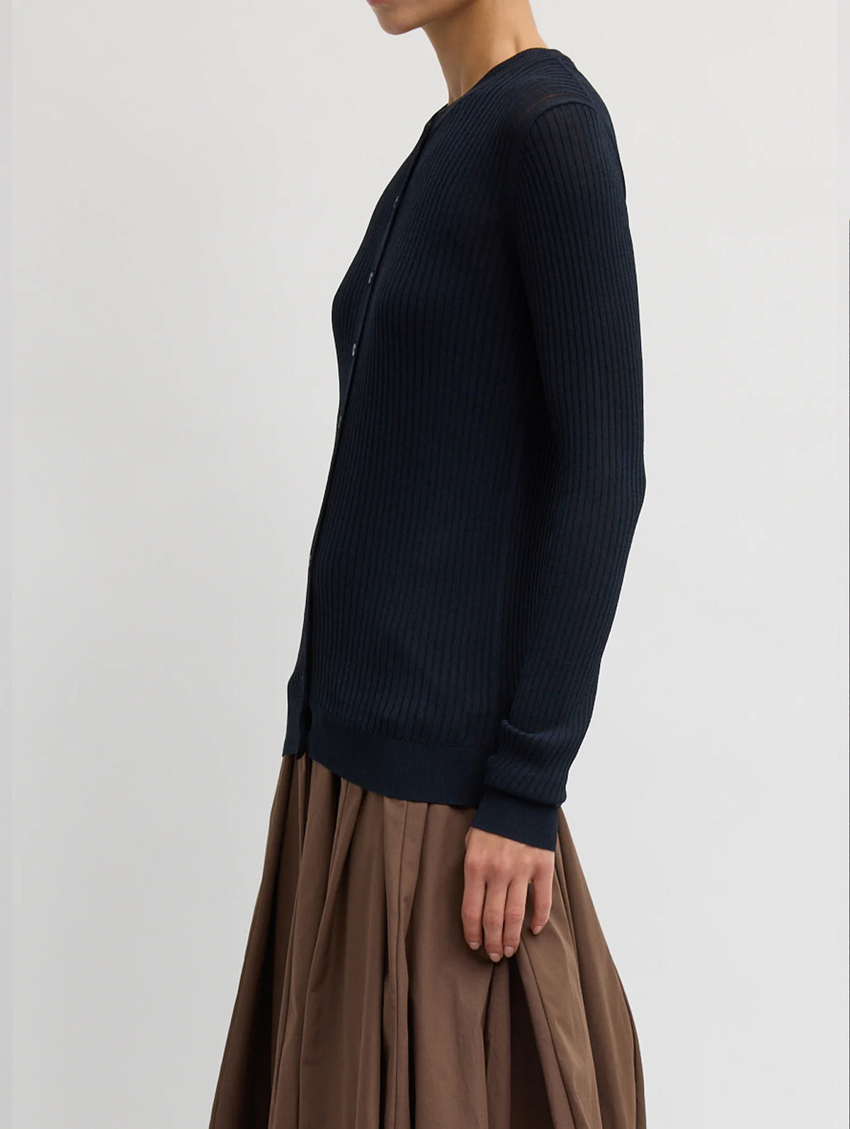 Ribbed Sweater Slim Cardigan in Navy