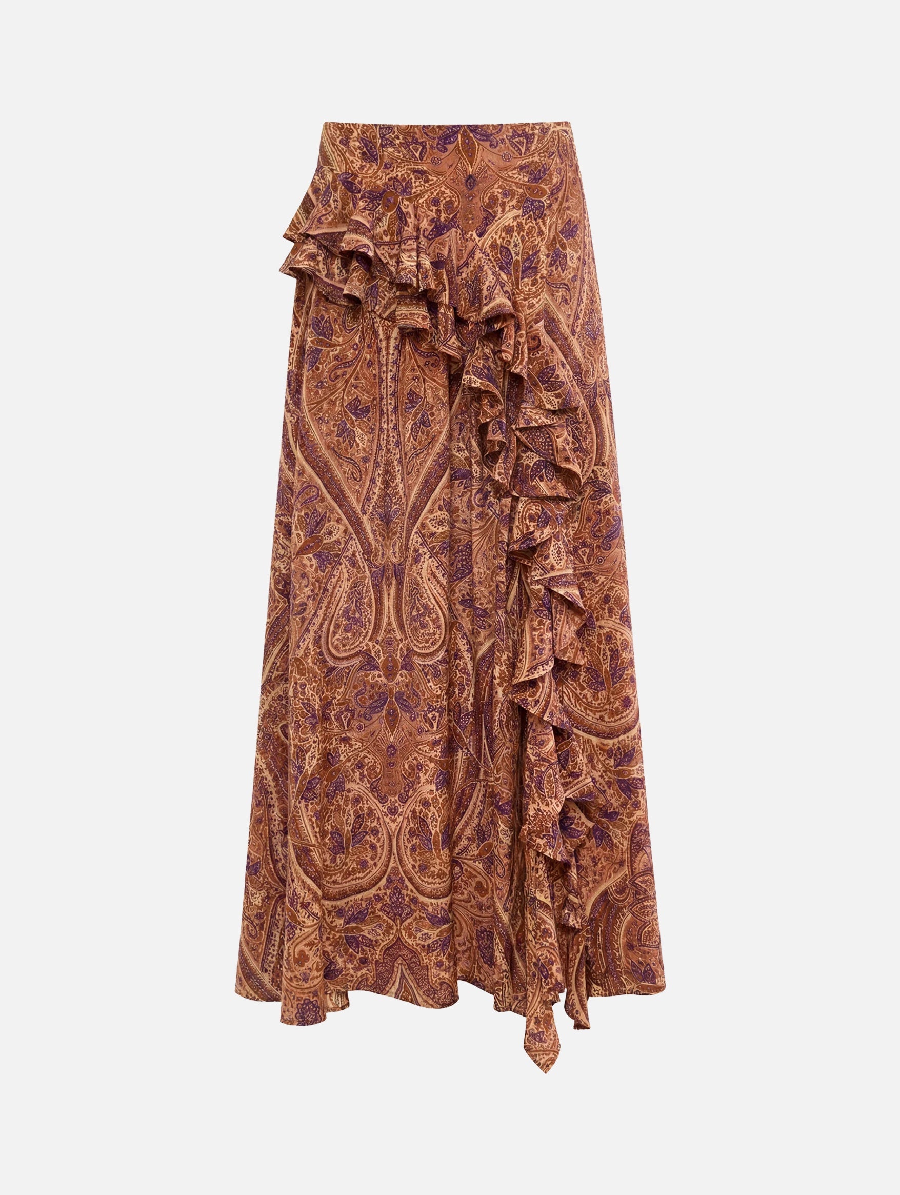 Riele Cascading Ruffle Silk Skirt in Rosette