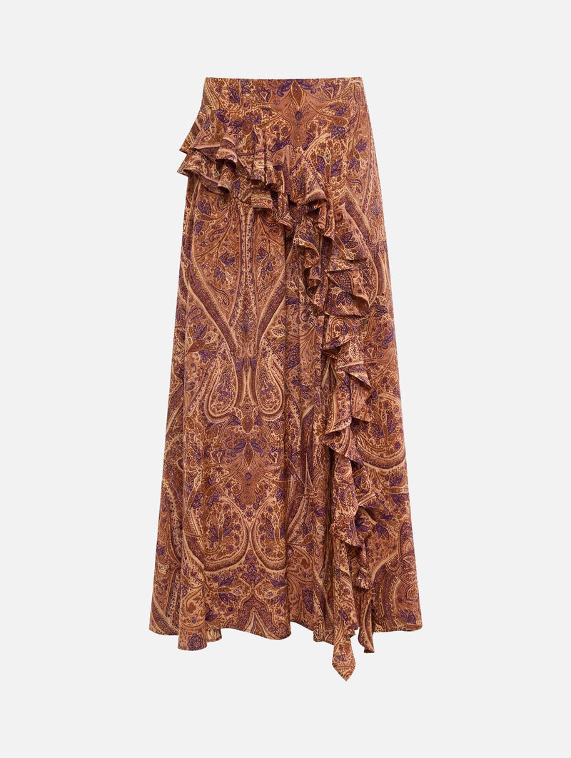 Riele Cascading Ruffle Silk Skirt in Rosette