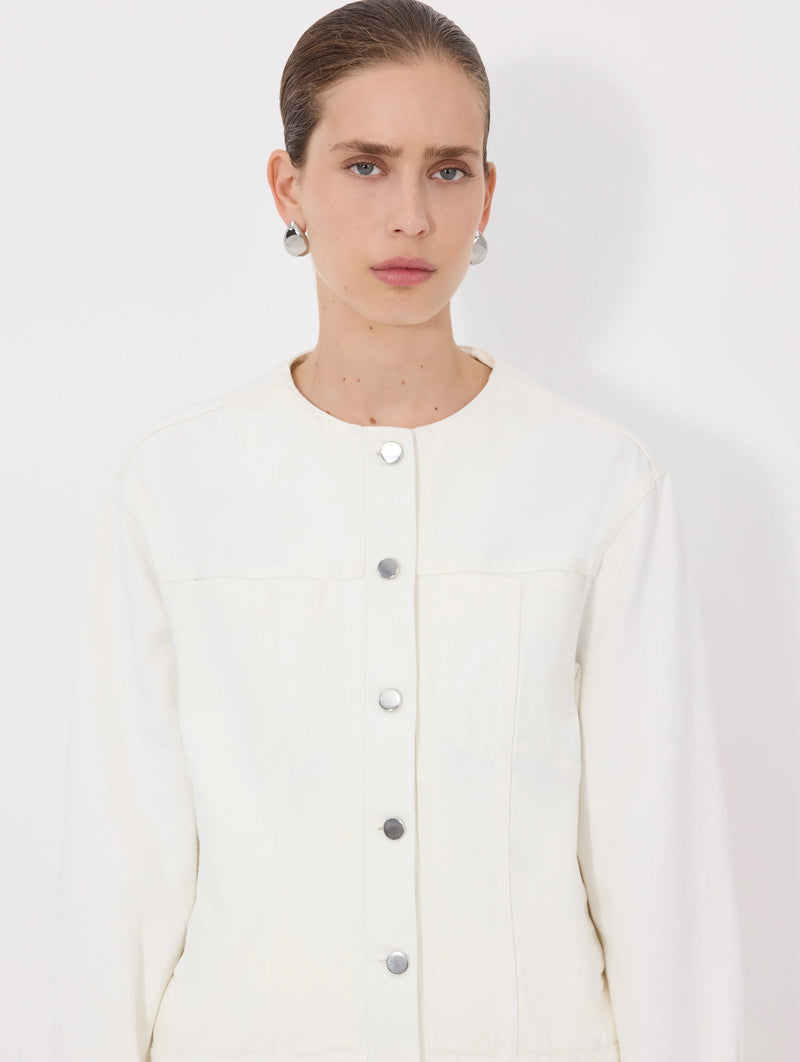 Rima Collarless Denim Jacket in Ivory