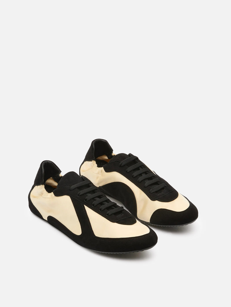 Roadie Satin Sneaker in Custard and Black