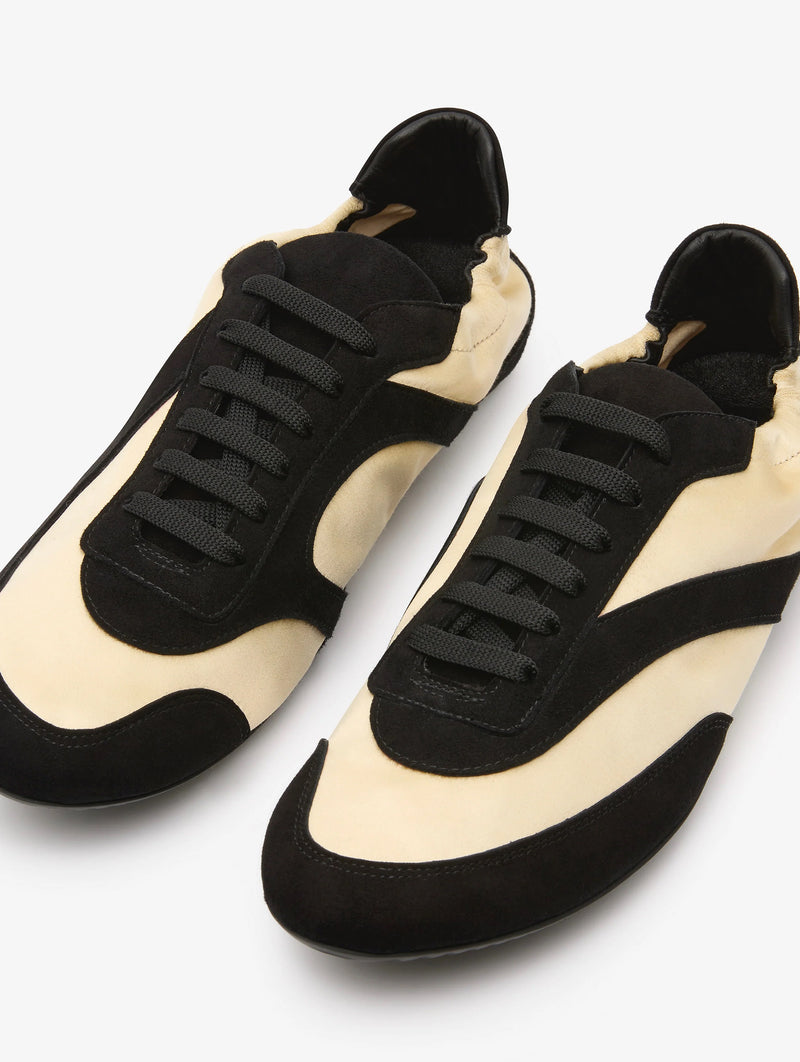 Roadie Satin Sneaker in Custard and Black