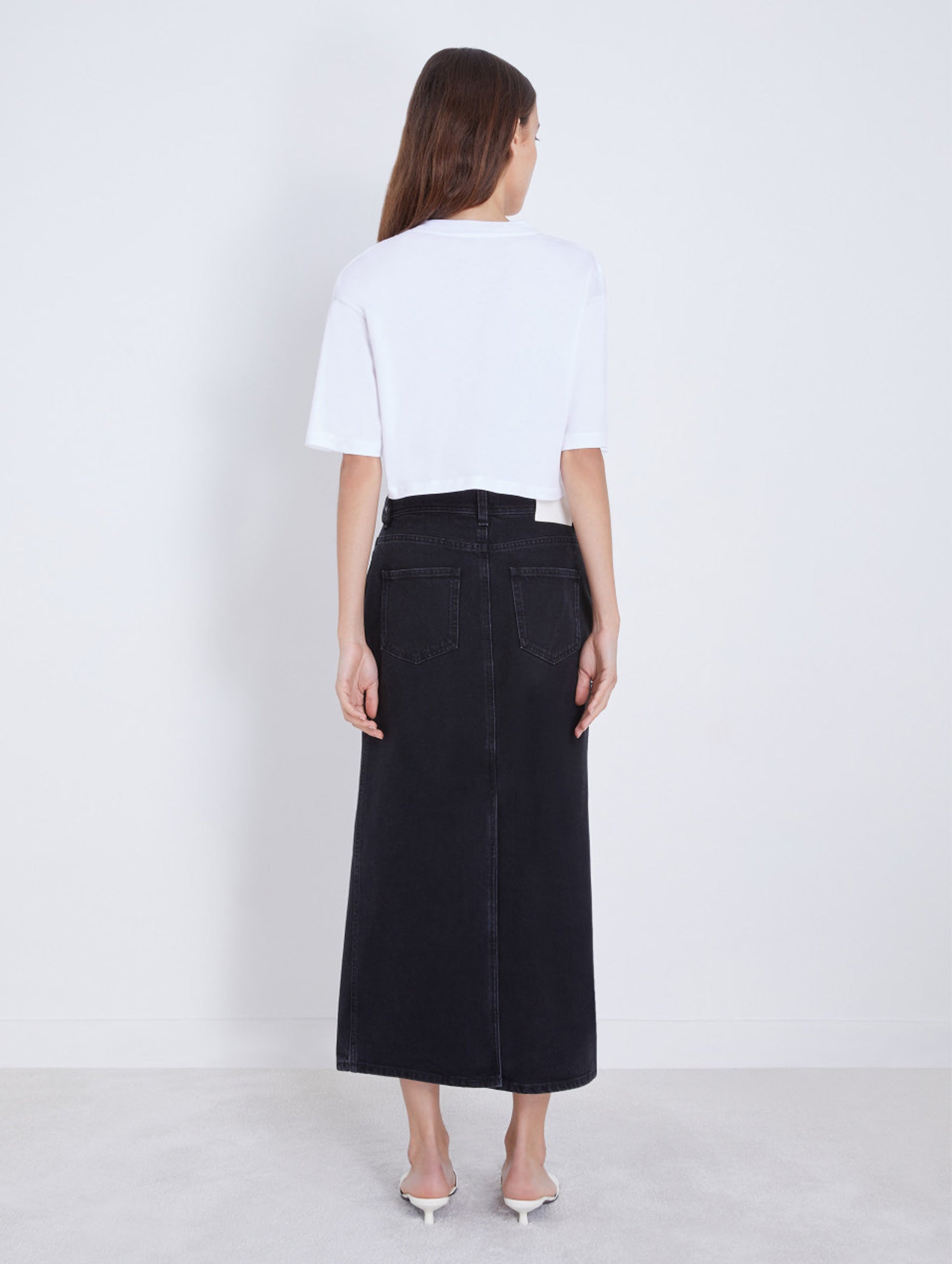 Rona Denim Long Skirt in Washed Grey