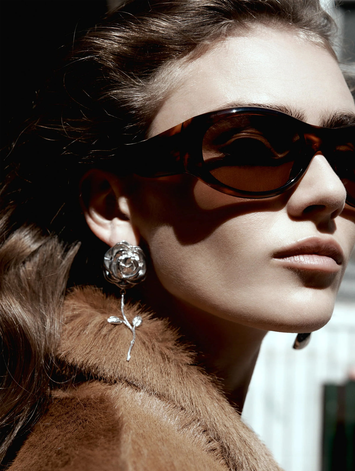 Rose Stem Earrings in Silver