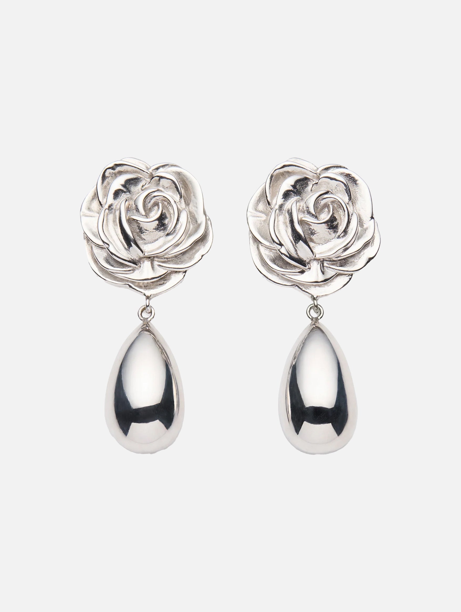 Rose Teardrop Earrings in Silver