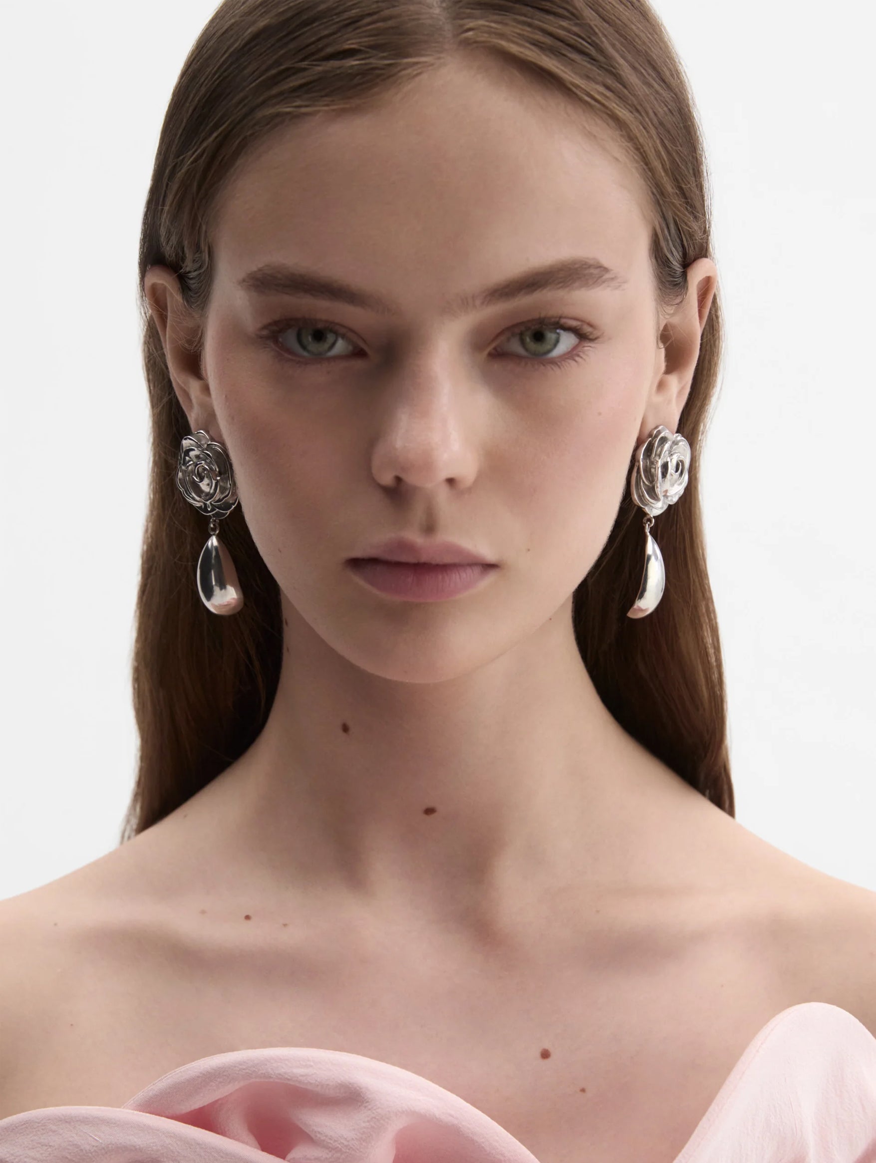 Rose Teardrop Earrings in Silver