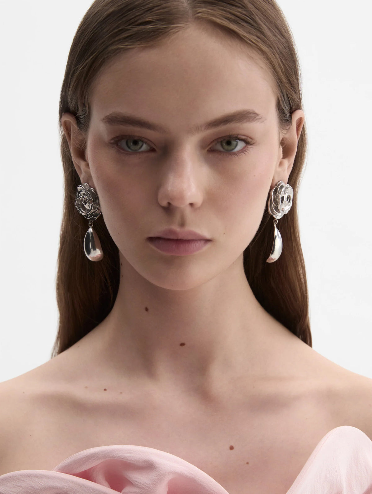 Rose Teardrop Earrings in Silver