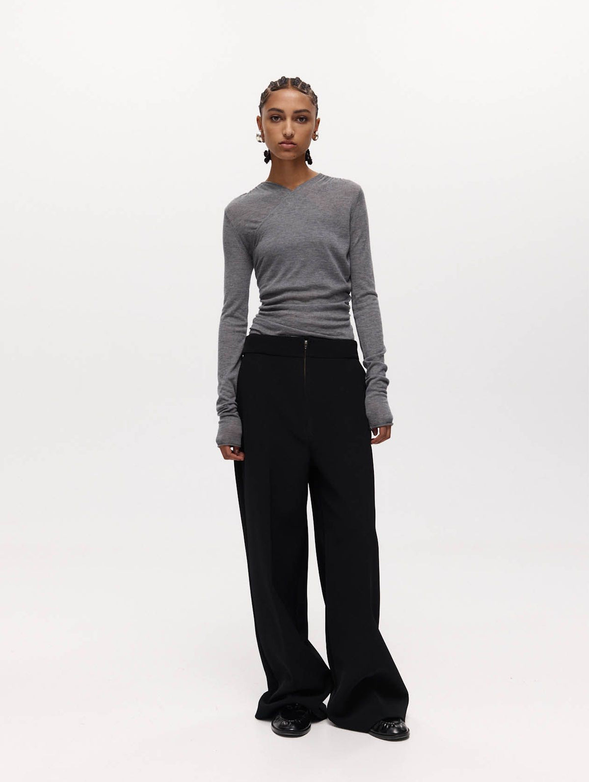 Rosie Wrap Knit Top in Cement