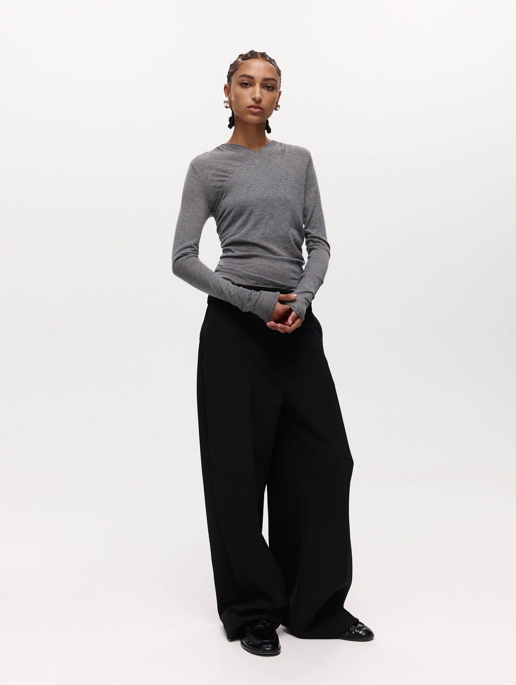 Rosie Wrap Knit Top in Cement