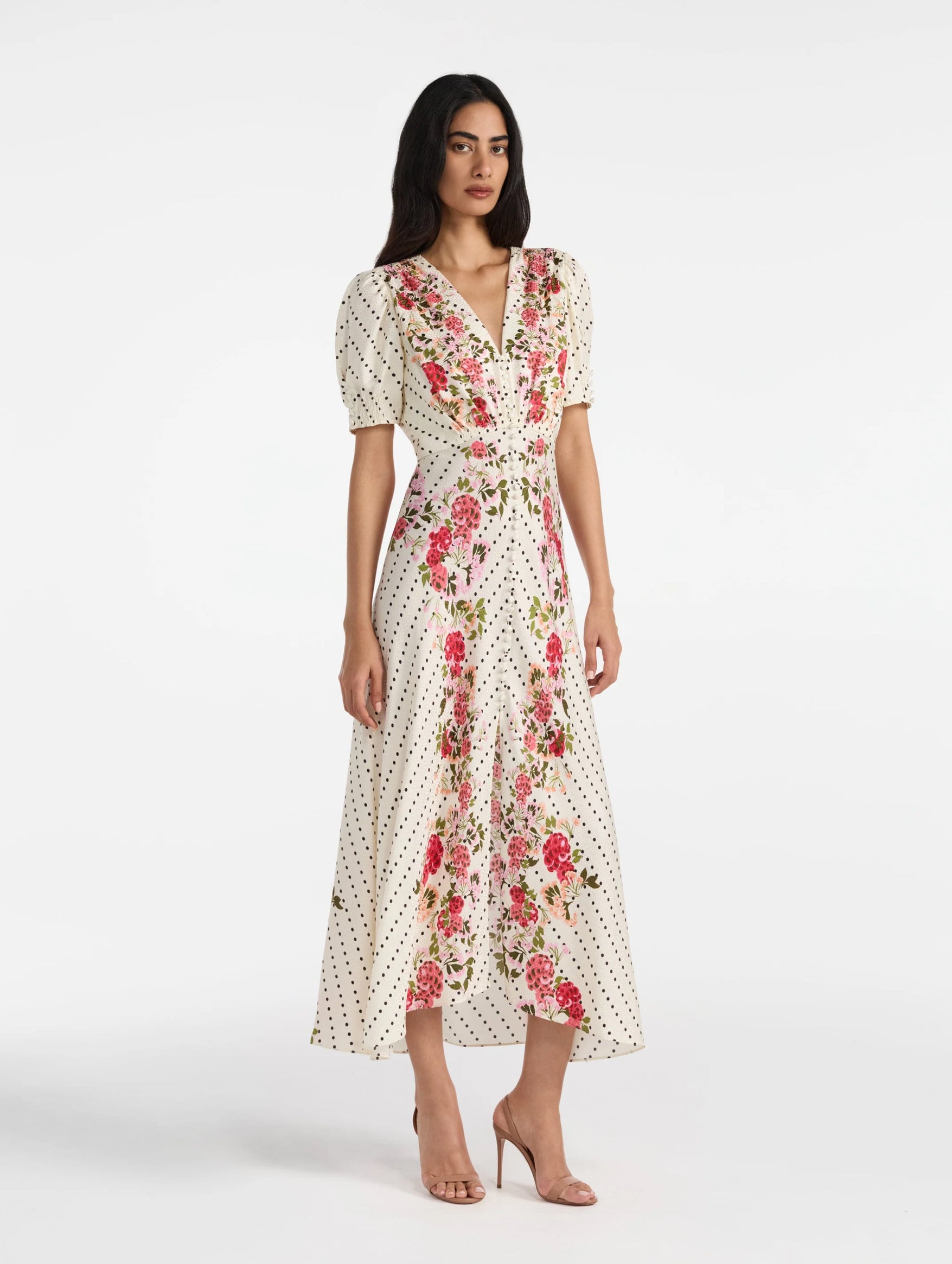 Lea Long Dress in Rouge Polka Dot