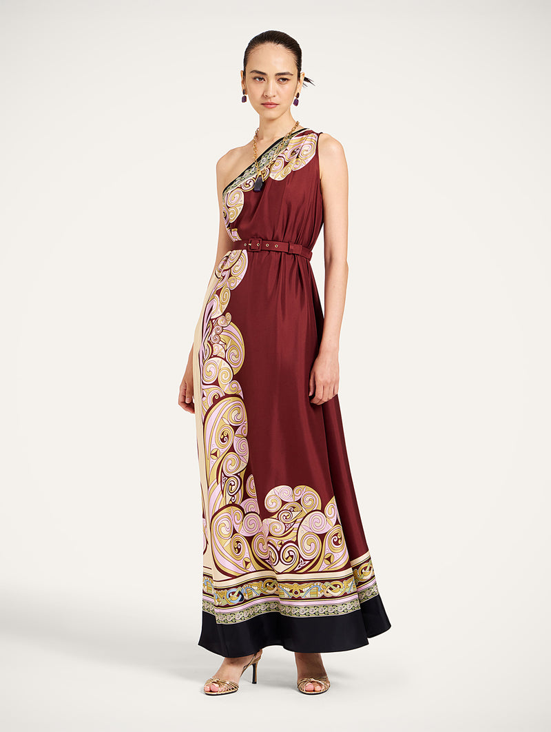 Roy Dress in Kells Swirl Placée Burgundy