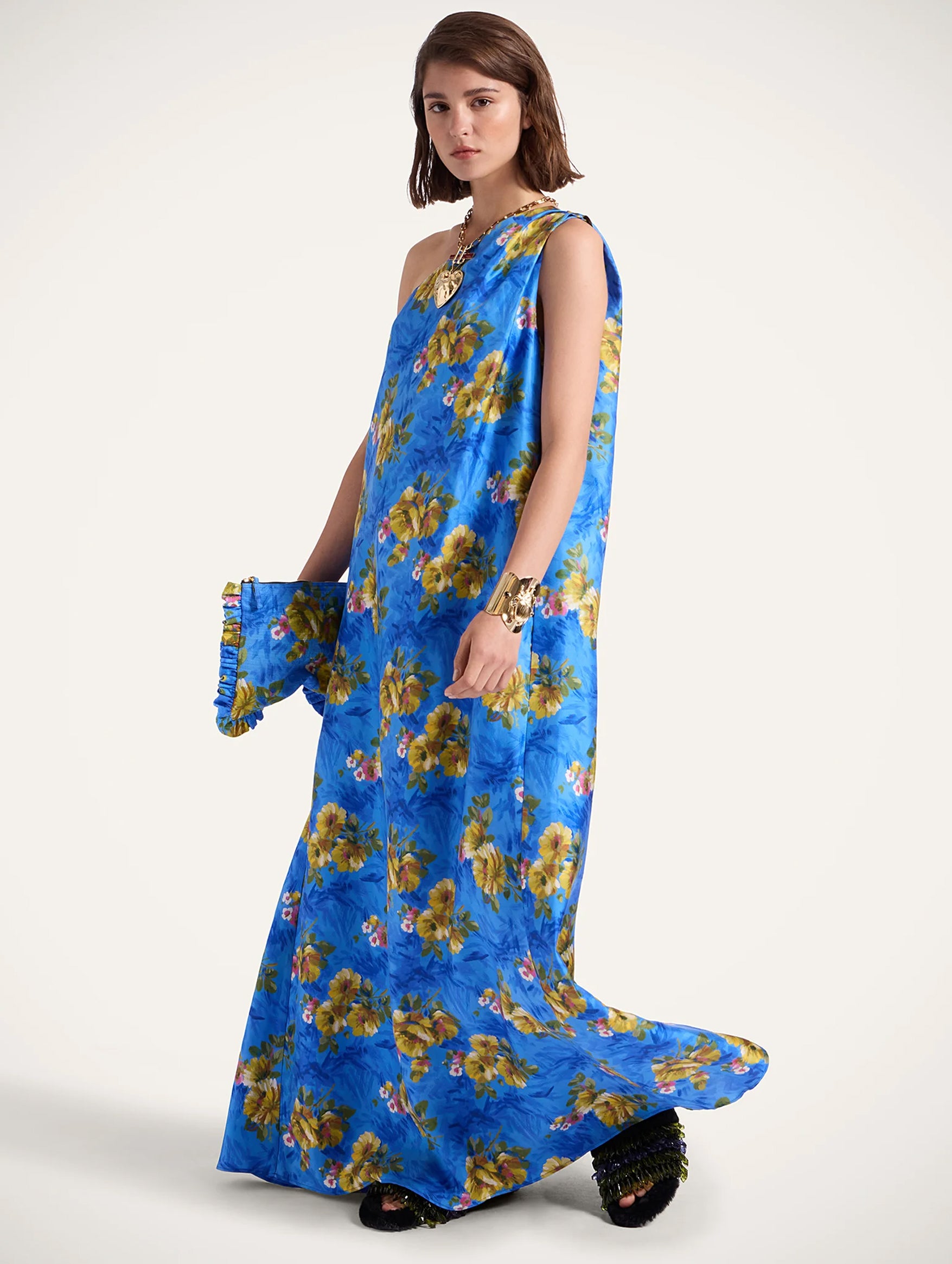 Roy Silk Dress in Riptide Blue
