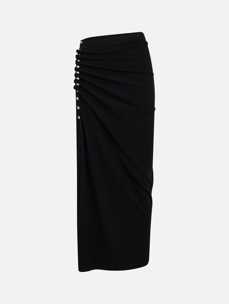 Ruched Midi Skirt in Black