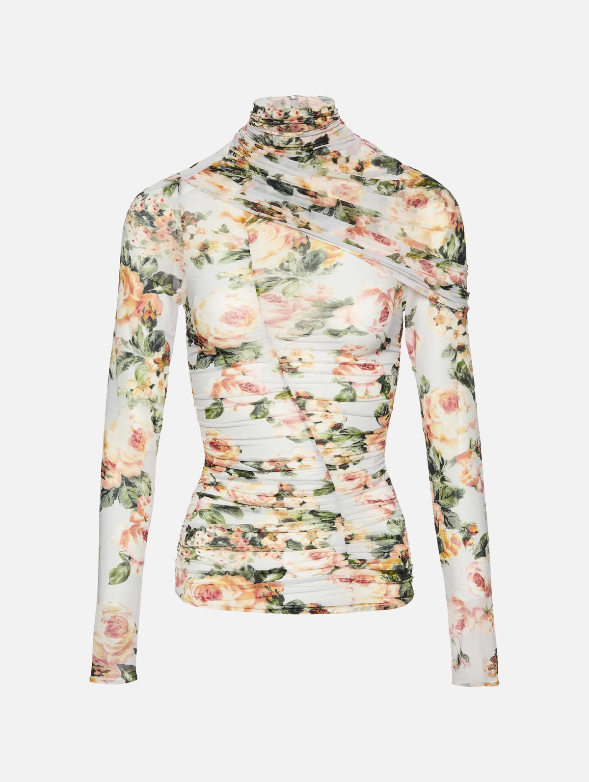 Ruched Cape-effect Top in Floral Print
