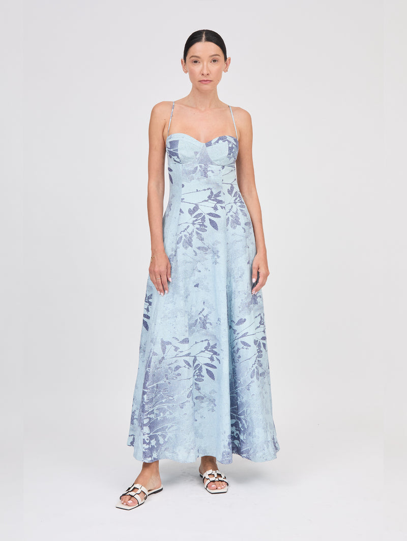 Rudie Bustier Maxi Dress in Sky Floral