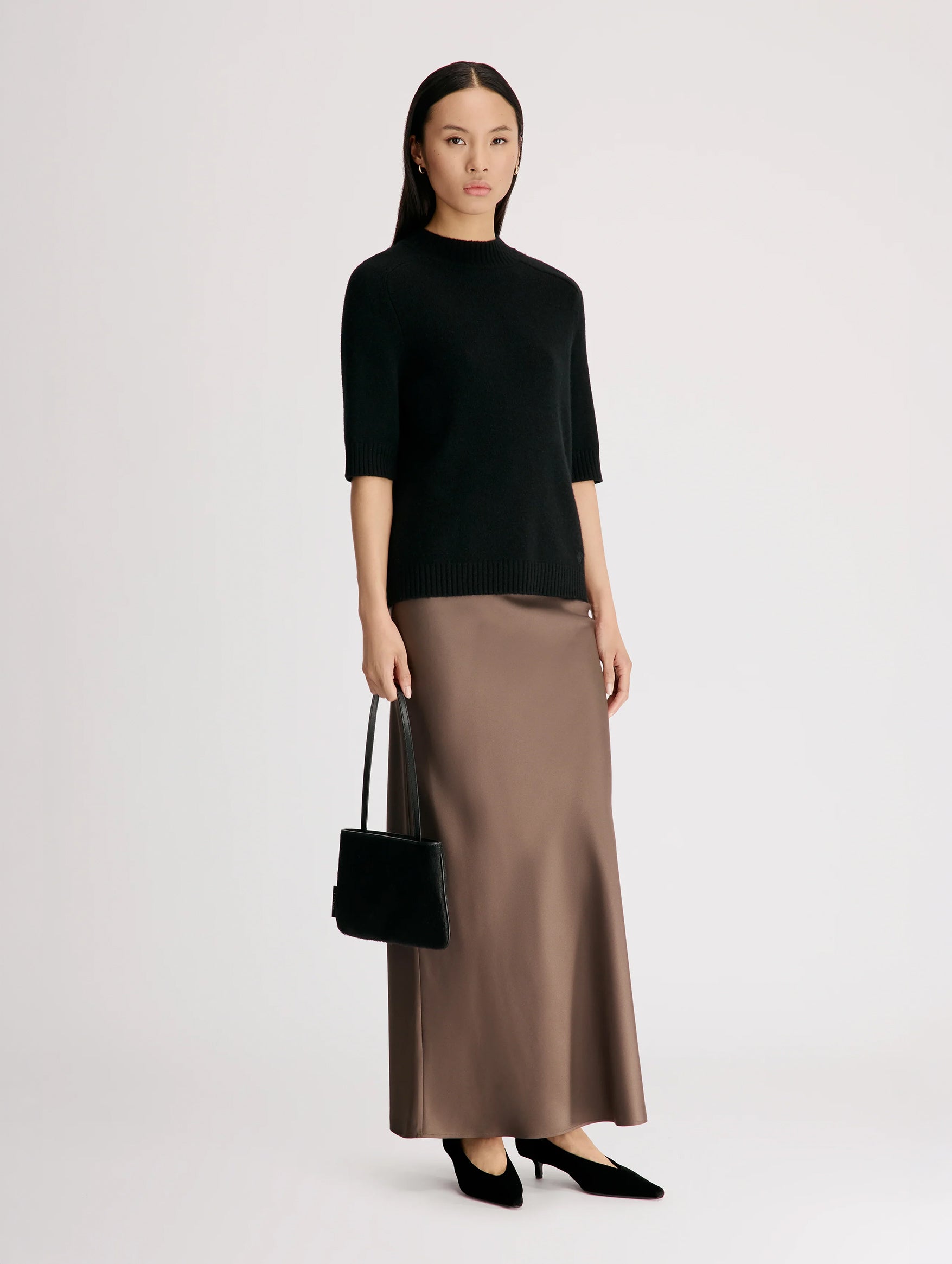 Ruth Short Saddle-Sleeve Top in Black