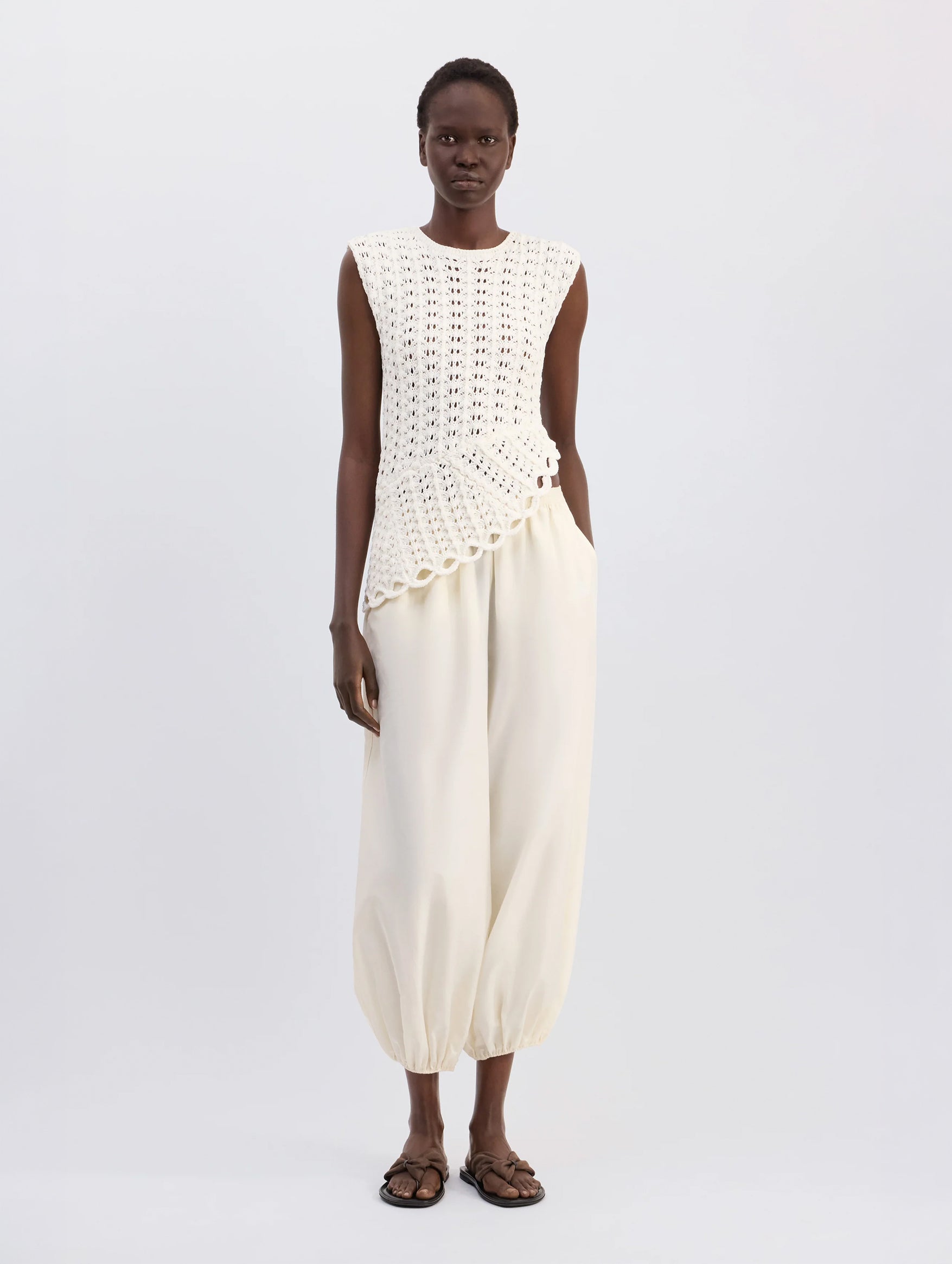 Saez Asymmetric Sleeveless Top in White