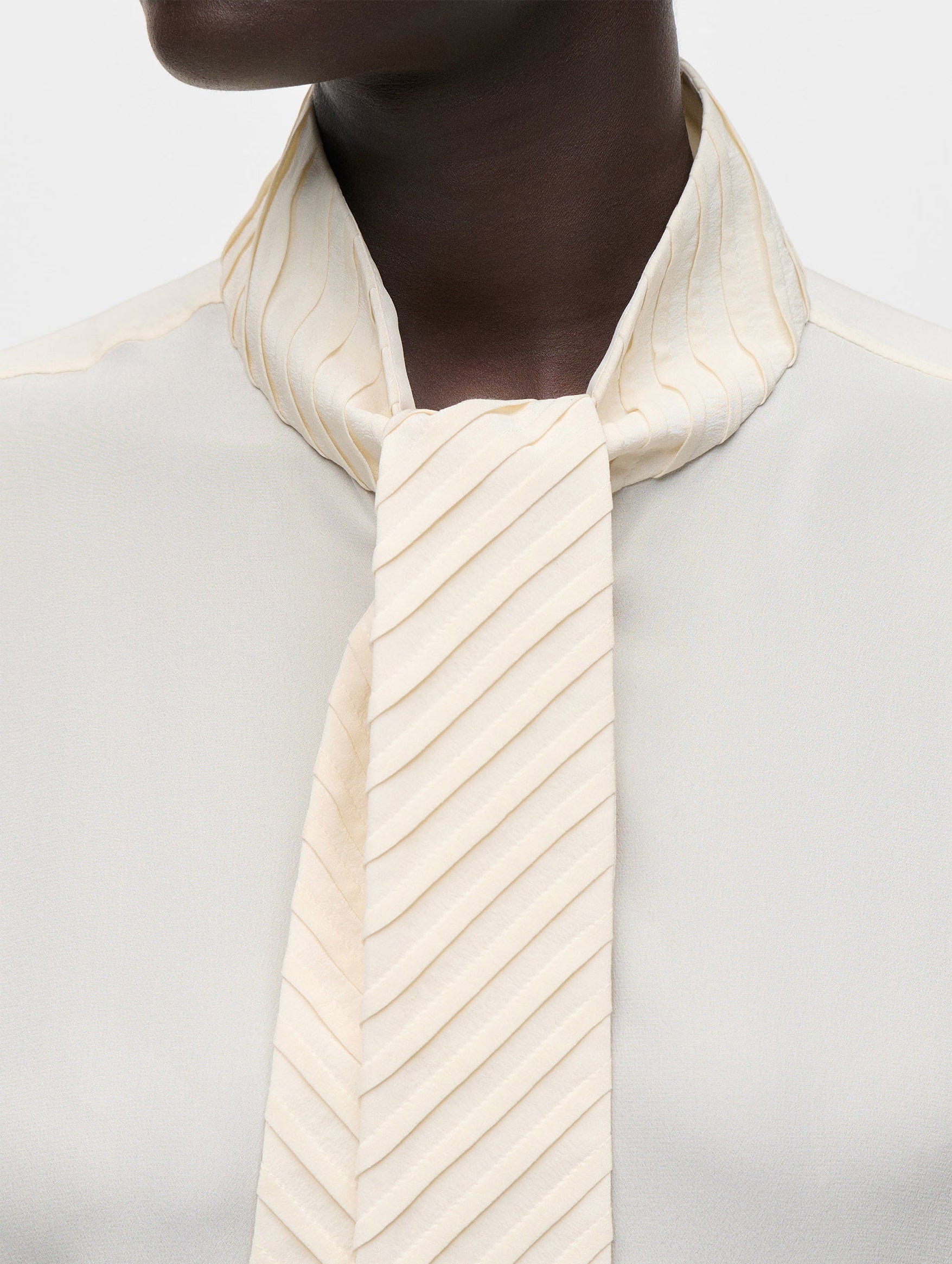 Scarf Detail Silk Blouse in Ivory
