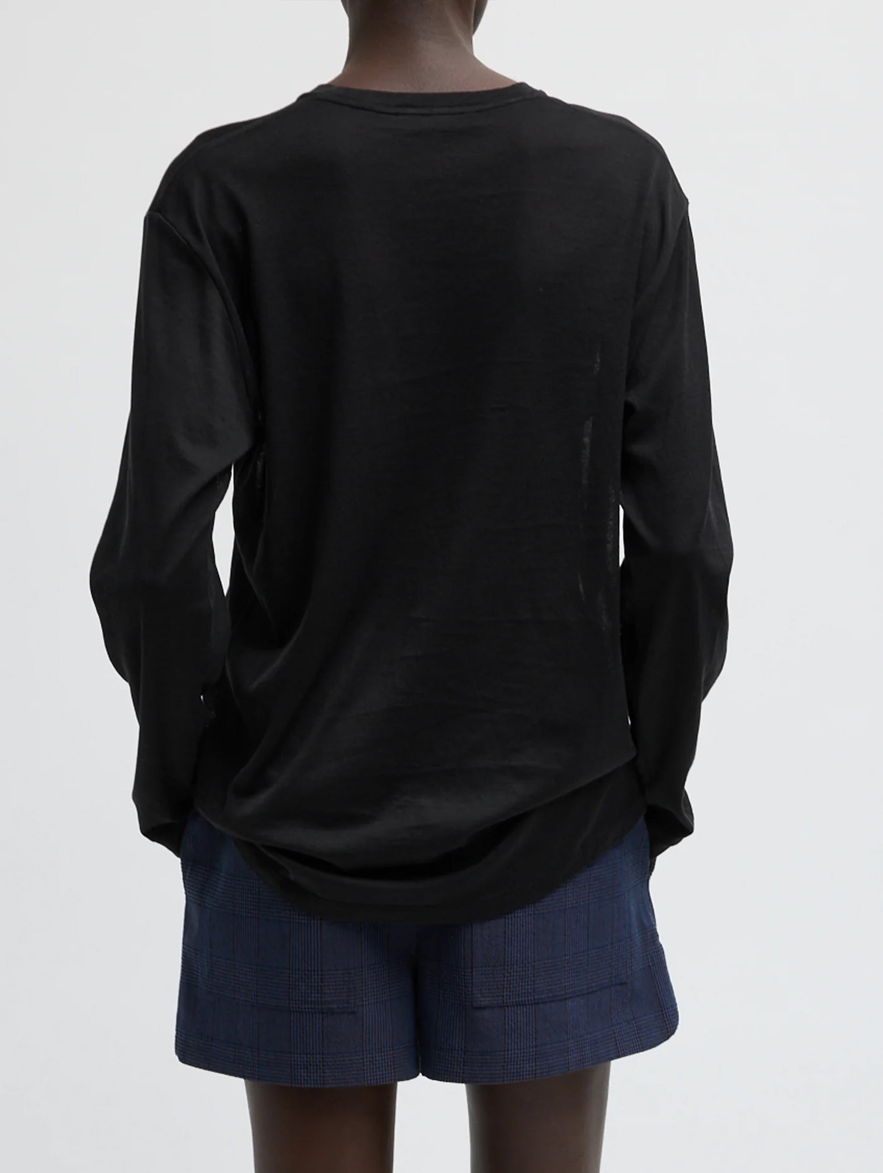 Sheer Crepe Knit Crewneck Unisex Long Sleeve T in Black