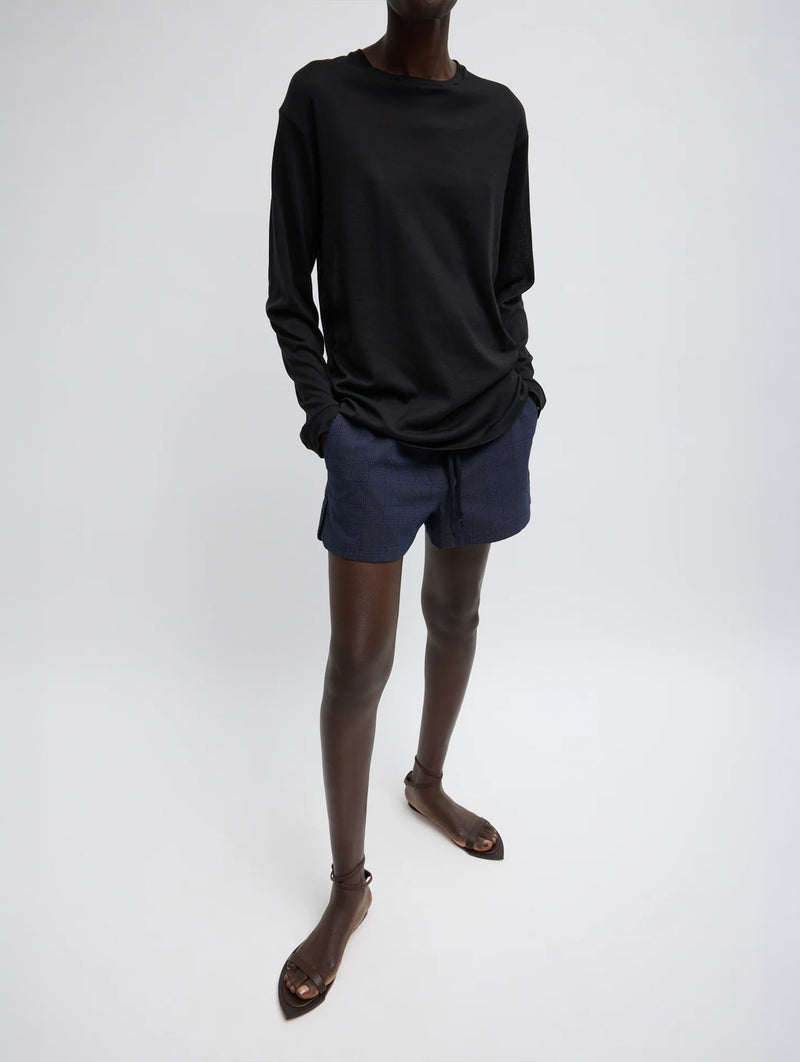 Sheer Crepe Knit Crewneck Unisex Long Sleeve T in Black