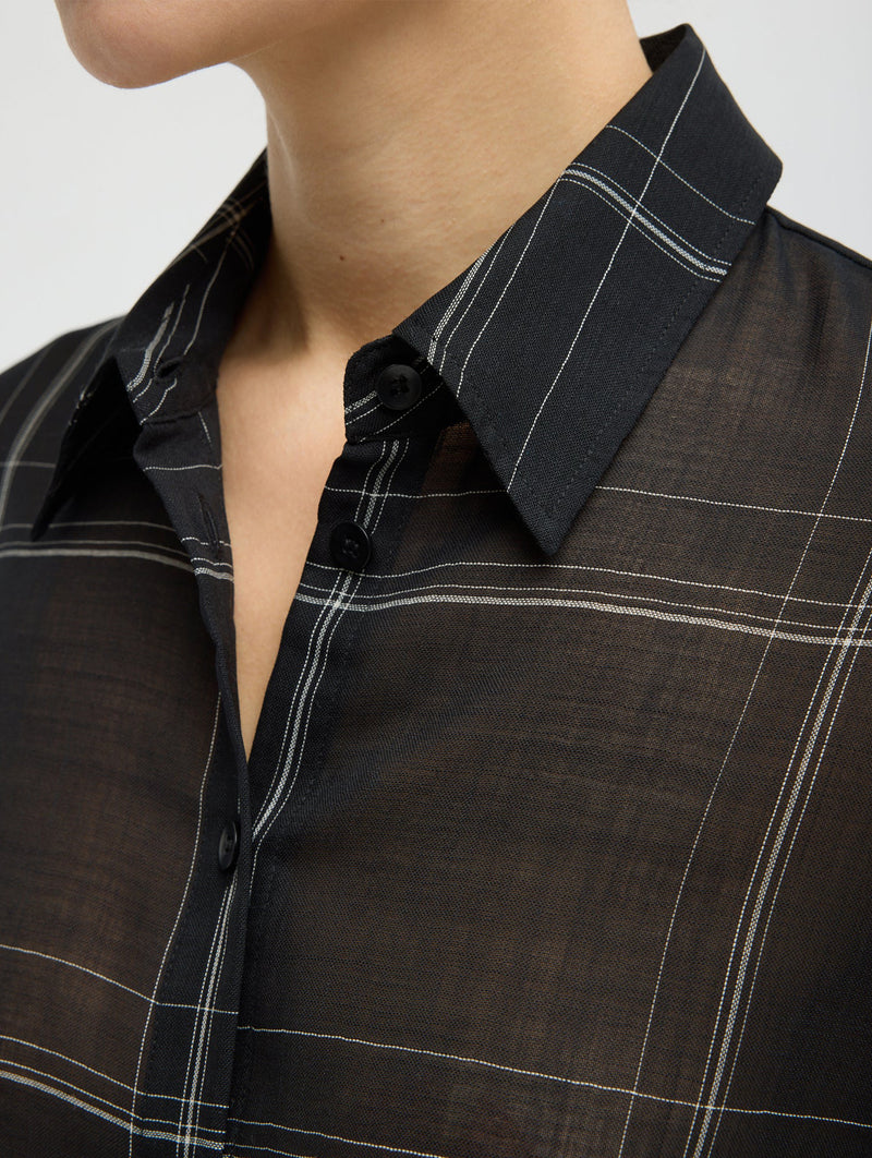 Sheer Wool Gauze Check Oversized Shirt in Black Check Multi